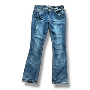 Y2K Almost Famous Distressed Low Rise Blue Denim Bootcut Jeans Juniors Size 9